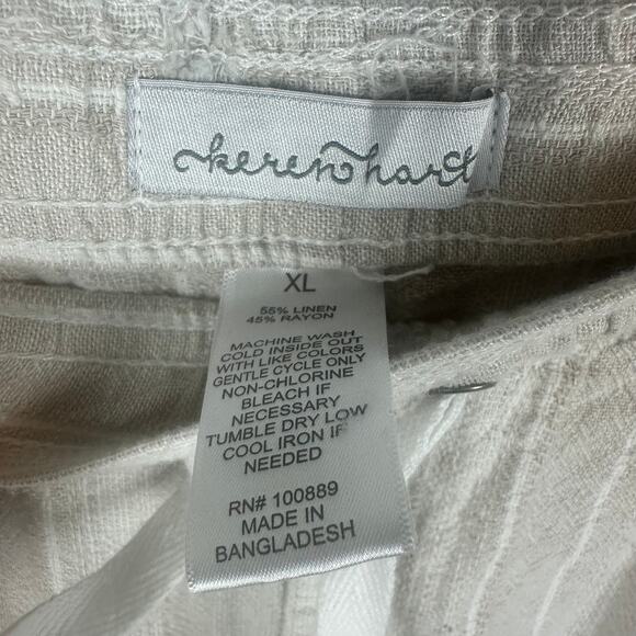 Keren Hart Womens Linen Blend Pull-On Drawstring Straight Beige Striped Pants XL - Picture 7 of 7